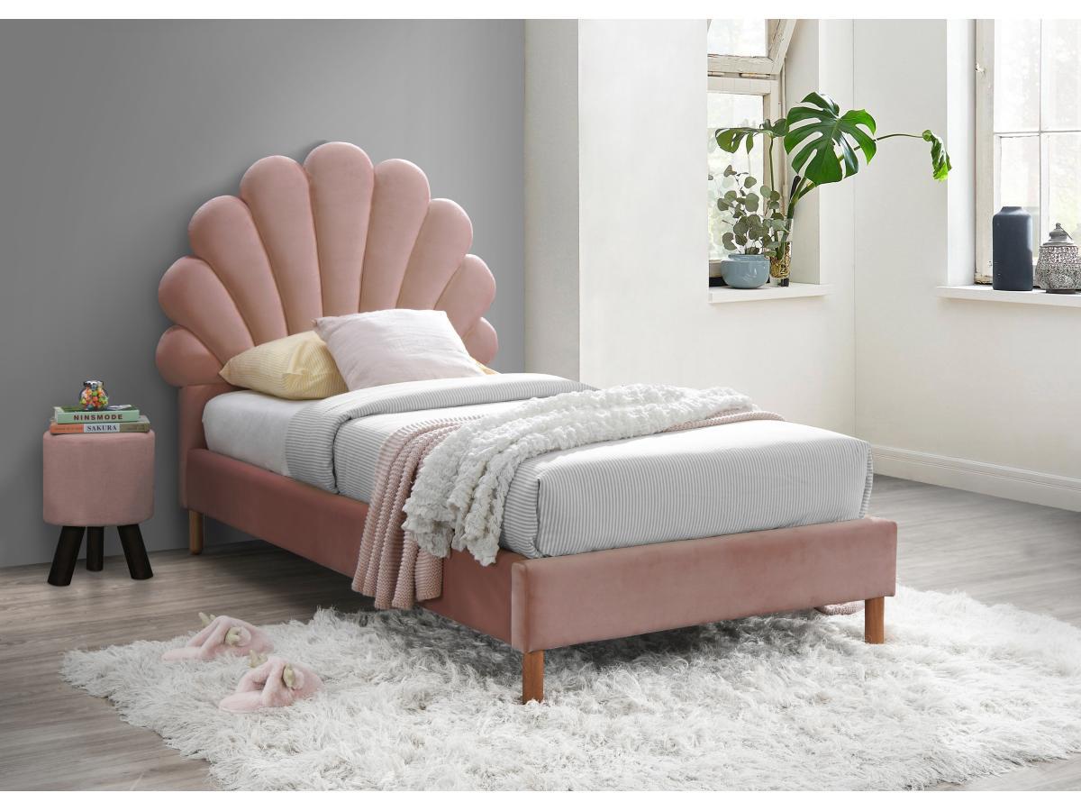 Vente-unique Bett Muschelbett Samt Rosa MOANA  