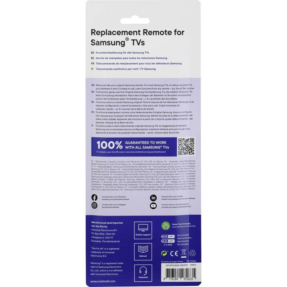 One For All  Télécommande one for All Samsung 