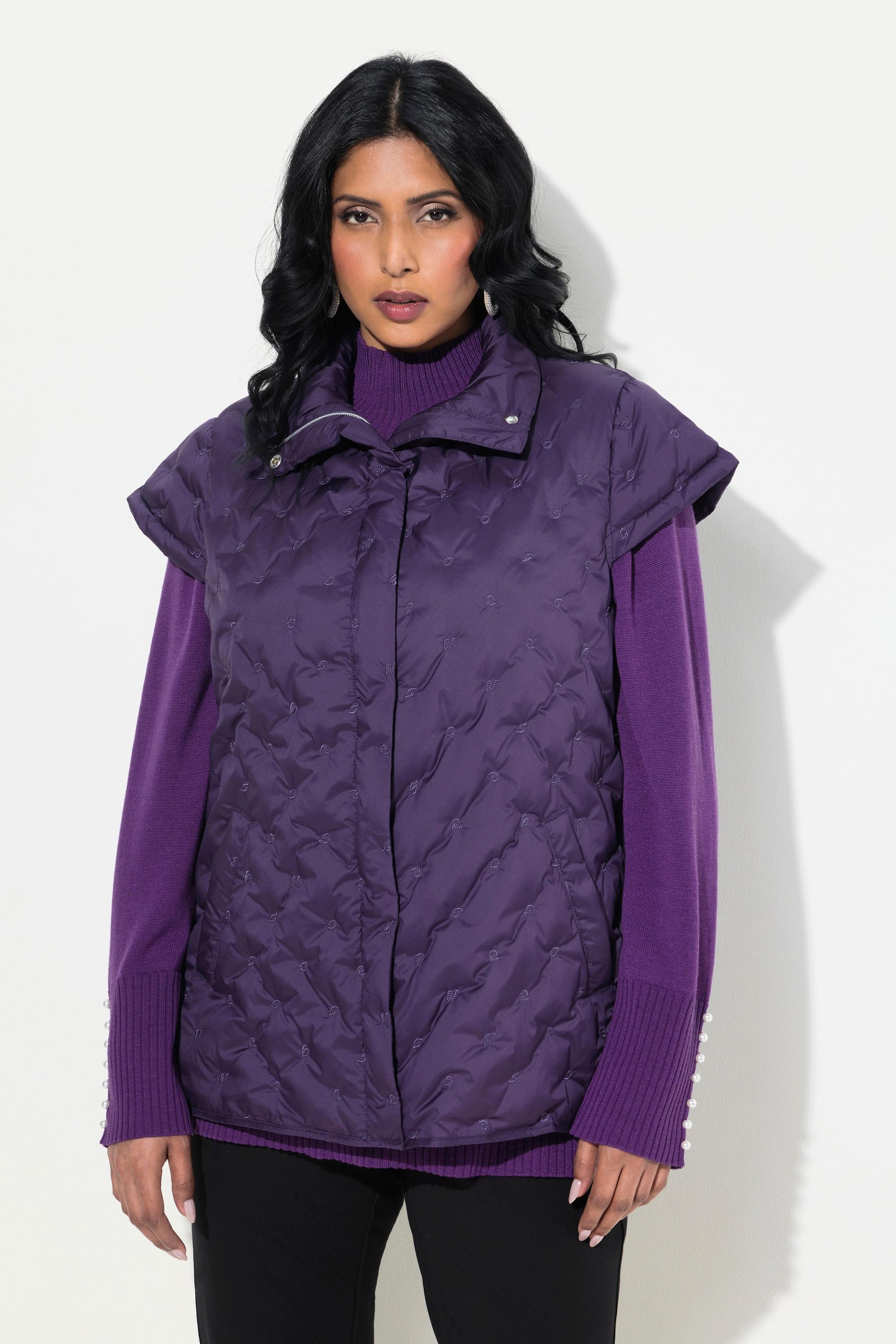 Ulla Popken Steppweste Stehkragen Cupärmel Seiten-Druckknöpfe  