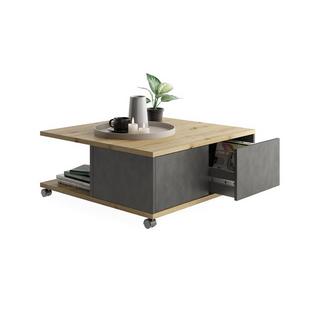 Calicosy Table Basse sur Roulettes 2 Tiroirs 2 Niches L70 cm - Twin  