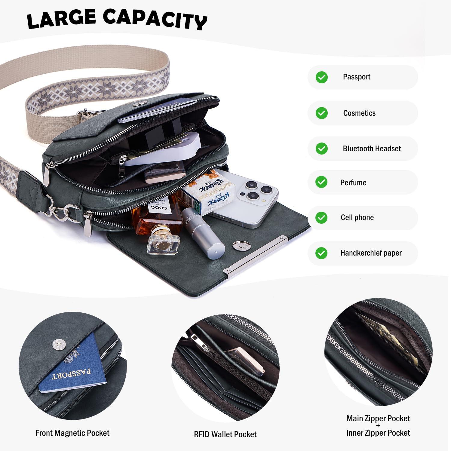 Only-bags.store Vegane Leder Crossbody Bag mit verstellbarem abnehmbarem breitem Riemen  