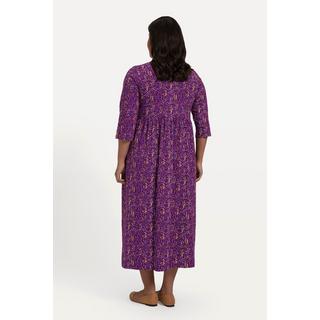 Ulla Popken  Robe en jersey, coupe évasée, couture empire, poches, col V, manches 3/4 