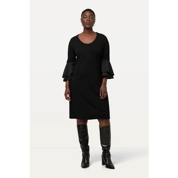 Robe midi en jersey point de Rome, décolleté en V et manches 3/4