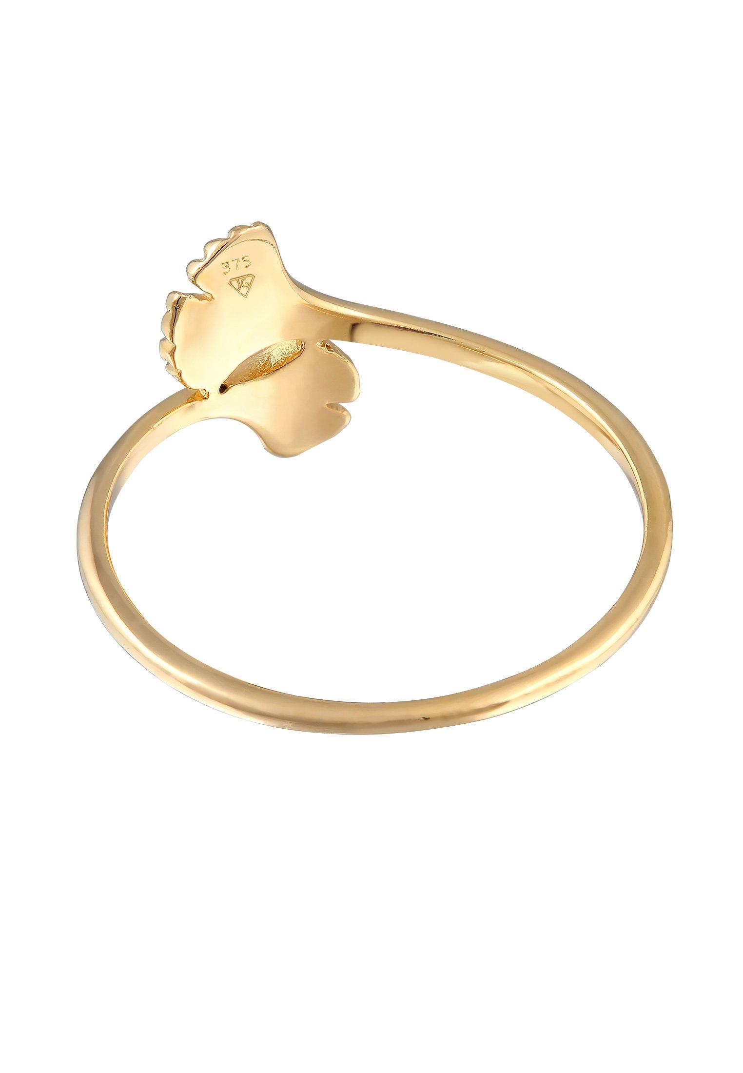 Elli  Ring Offen Verstellbar Ginkgo Blatt Natur 375 Gelbgold 