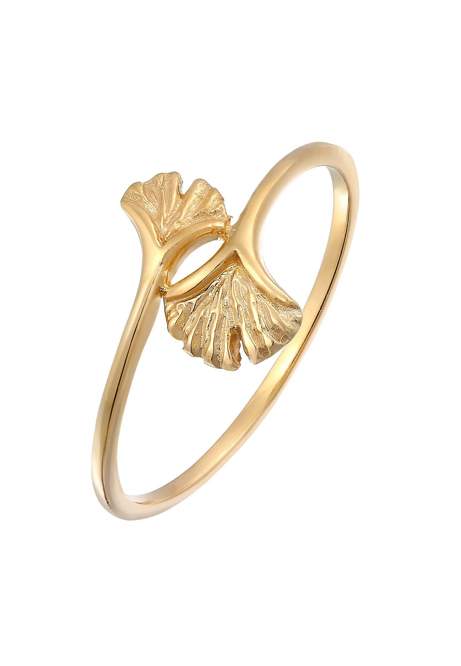 Elli  Ring Offen Verstellbar Ginkgo Blatt Natur 375 Gelbgold 