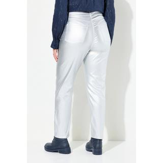 Ulla Popken Mom Jeans Silber-Coating Komfortbund 5-Pocket-Hose  