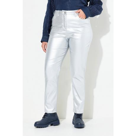 Ulla Popken Mom Jeans Silber-Coating Komfortbund 5-Pocket-Hose  