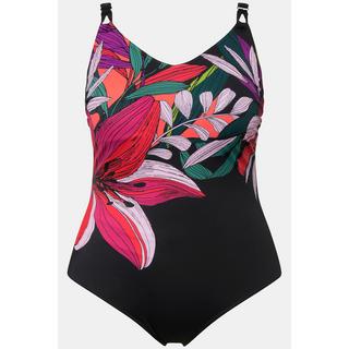 Ulla Popken  Maillot de bain sans bonnets souples, imprimé fleurs. Bretelles divisées 