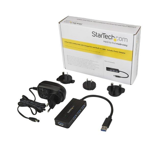 STARTECH  Hub USB 3.0 a 4 porte - Mini Hub USB con porta di ricarica - Include Adattatore di Alimentazione 