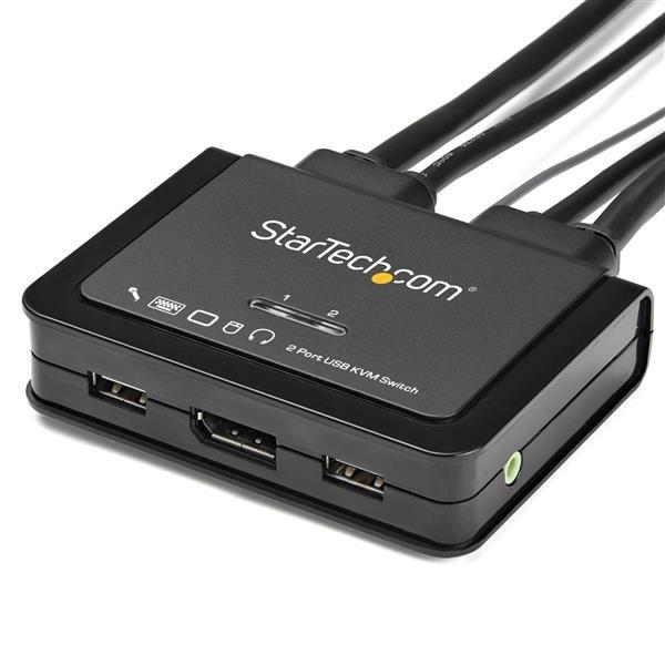 STARTECH.COM  StarTech.com Commutateur KVM à 2 ports USB 4K 60 Hz DisplayPort avec câbles incorporés 