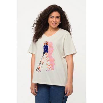 T-Shirt, Frauenmotiv, Oversized, V-Ausschnitt, Halbarm