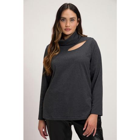 Ulla Popken  Shirt, Cut-Out, Classic, Stehkragen, Langarm 