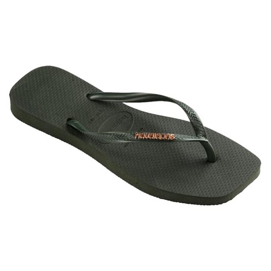 havaianas Slim Square Logo Metallic Flip Flops  