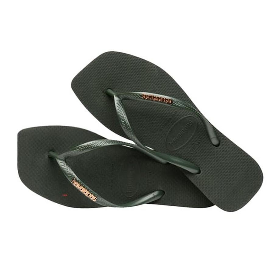 havaianas Slim Square Logo Metallic Flip Flops  