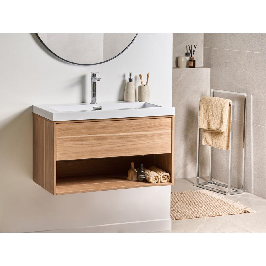 Beliani Wandmontierter Waschtischunterschrank mit Waschbecken aus MDF-Platte Modern BERBICE  