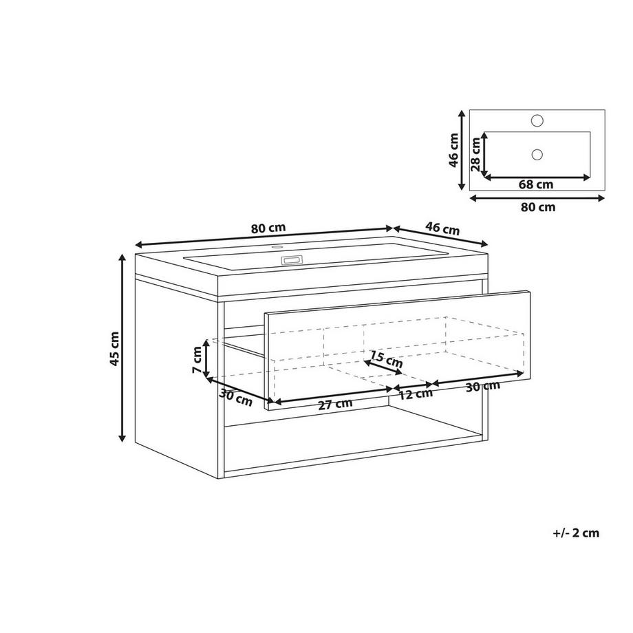 Beliani Wandmontierter Waschtischunterschrank mit Waschbecken aus MDF-Platte Modern BERBICE  