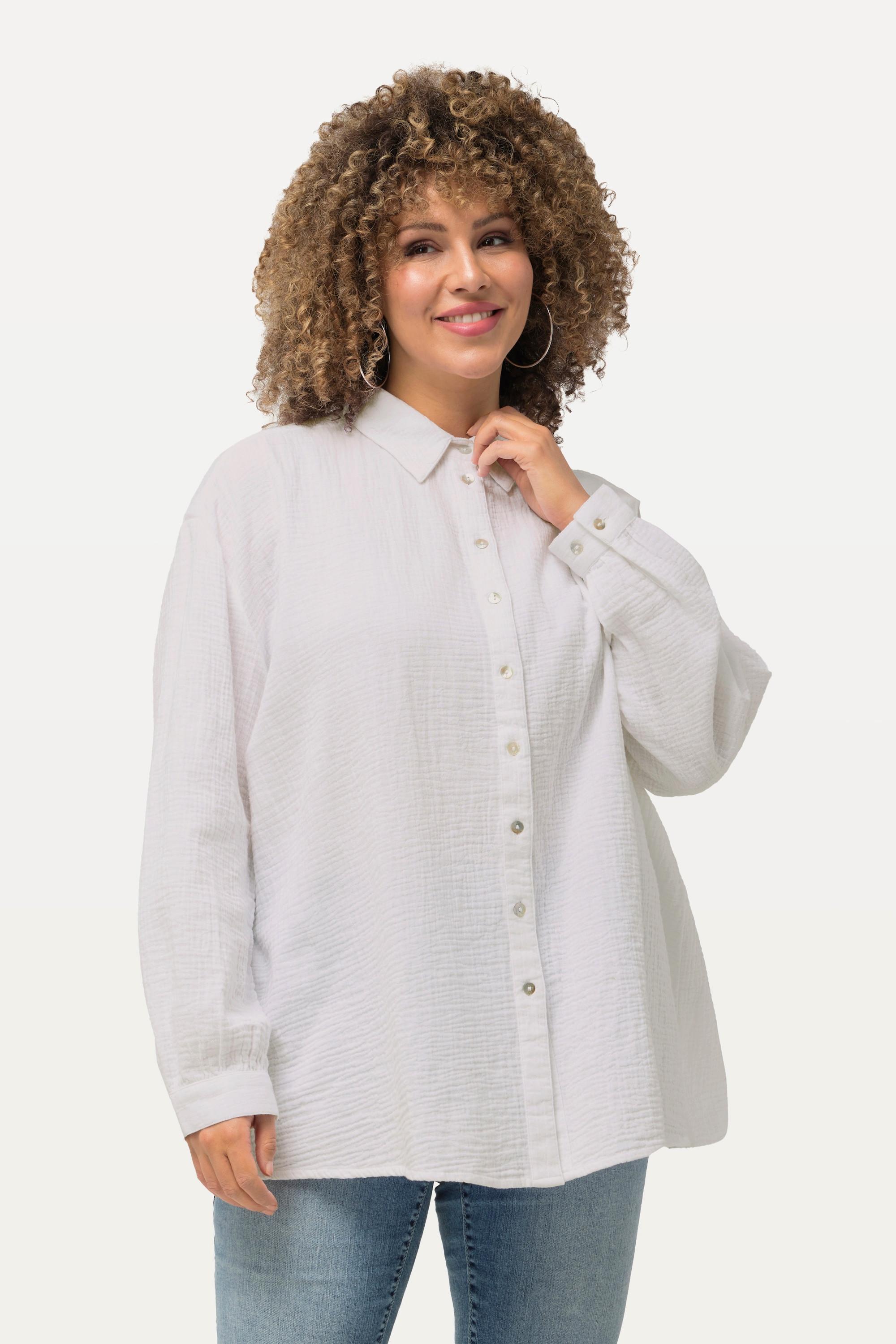 Ulla Popken  Camicia in mussola dal taglio oversize con collo da camicia e maniche lunghe 