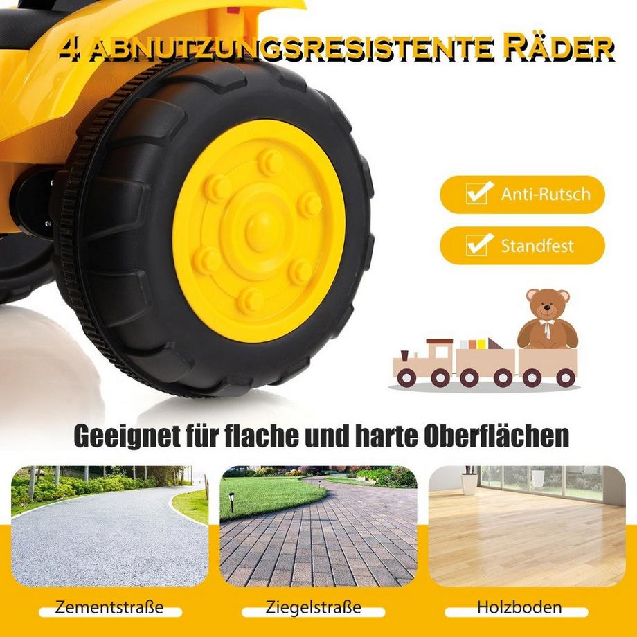 B2X  Fahrbarer Kinderbagger mit Verstellbarer Grabschaufel für Kinder von 3 bis 8 J. Gelb 