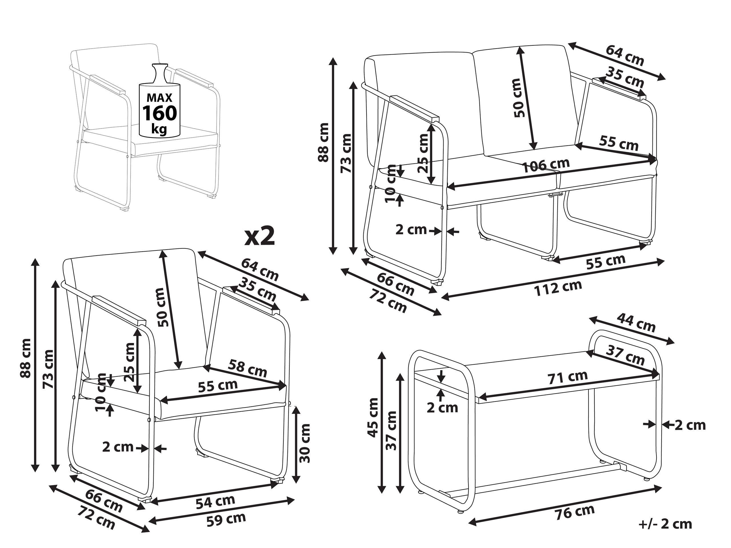 Beliani Set lounge pour jardin en Acier Industriel VEZZANA  