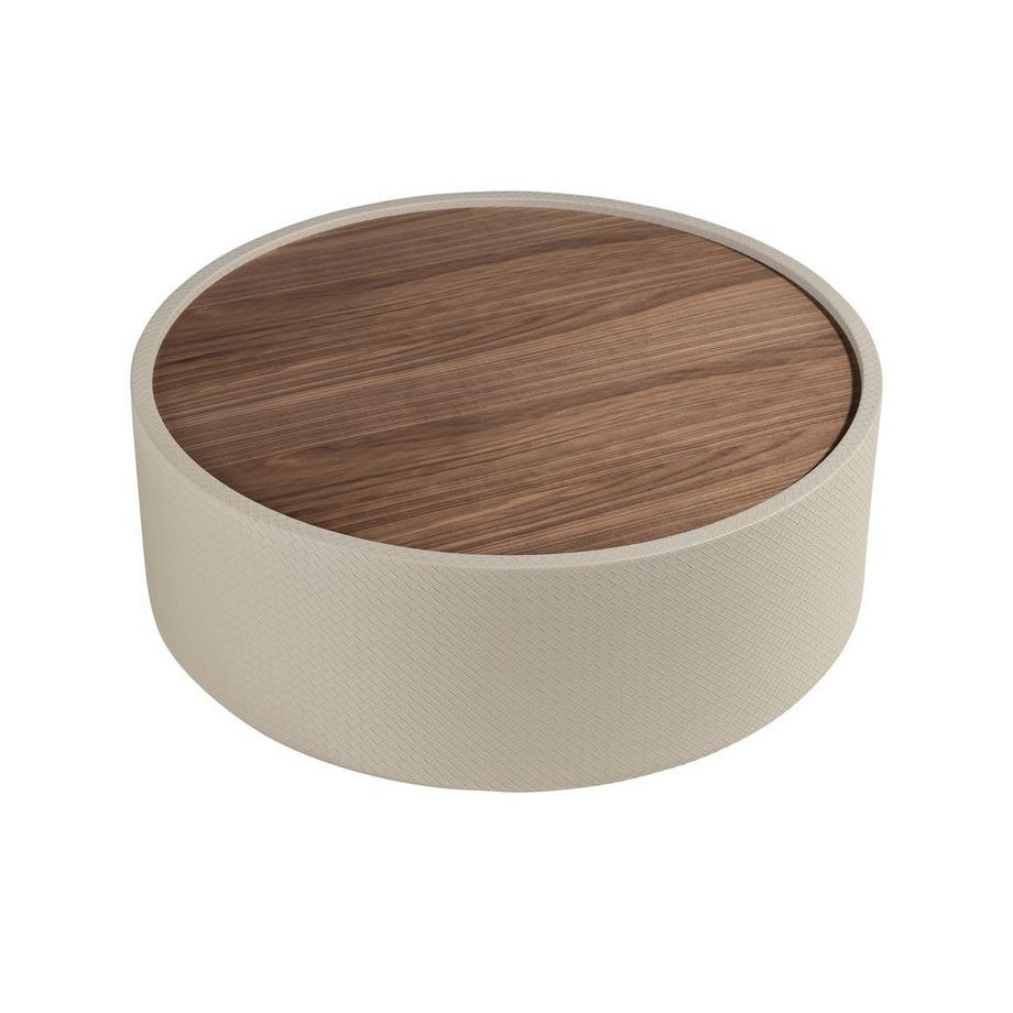 ANGEL CERDA Table basse ronde en noyer et bois rembourré en similicuir  