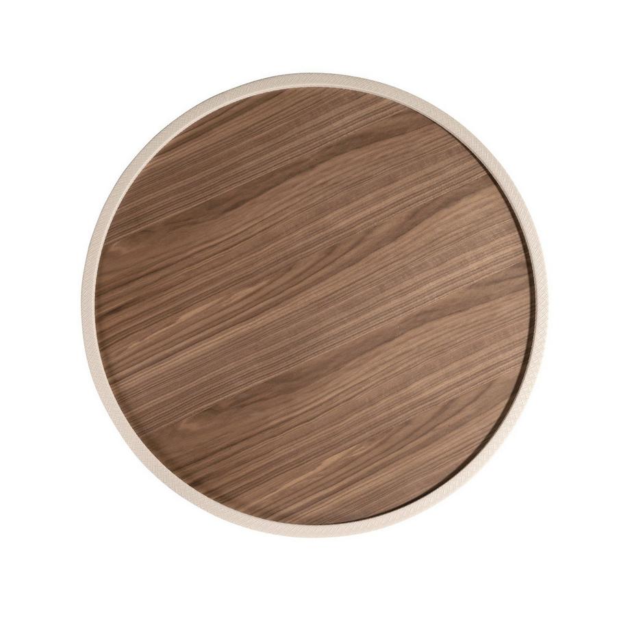 ANGEL CERDA Table basse ronde en noyer et bois rembourré en similicuir  