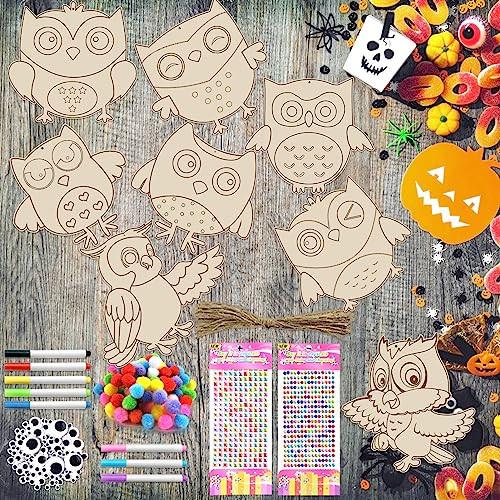 Activity-board  Set de bricolage hibou pour enfants, 227 pièces de bricolage hibou en bois, set de bricolage hibou pour décoration peinture thanksgiving 