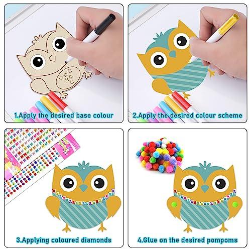 Activity-board  Set de bricolage hibou pour enfants, 227 pièces de bricolage hibou en bois, set de bricolage hibou pour décoration peinture thanksgiving 