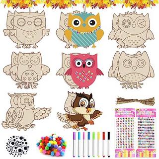 Activity-board  Set de bricolage hibou pour enfants, 227 pièces de bricolage hibou en bois, set de bricolage hibou pour décoration peinture thanksgiving 