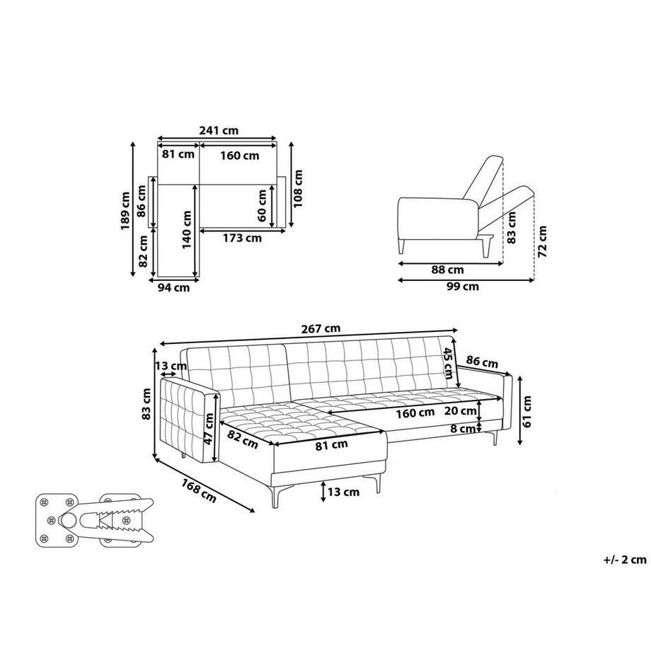 Beliani Canapé d'angle côté droit en Velours Glamour ABERDEEN  