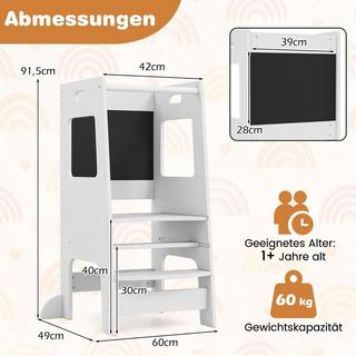 Northix 2 in 1 Küchenhelfer Lernturm mit 3 Verstellbarer Höhen & Kreidetafel Tritthocker Lernstuhl  