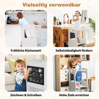 Northix 2 in 1 Küchenhelfer Lernturm mit 3 Verstellbarer Höhen & Kreidetafel Tritthocker Lernstuhl  