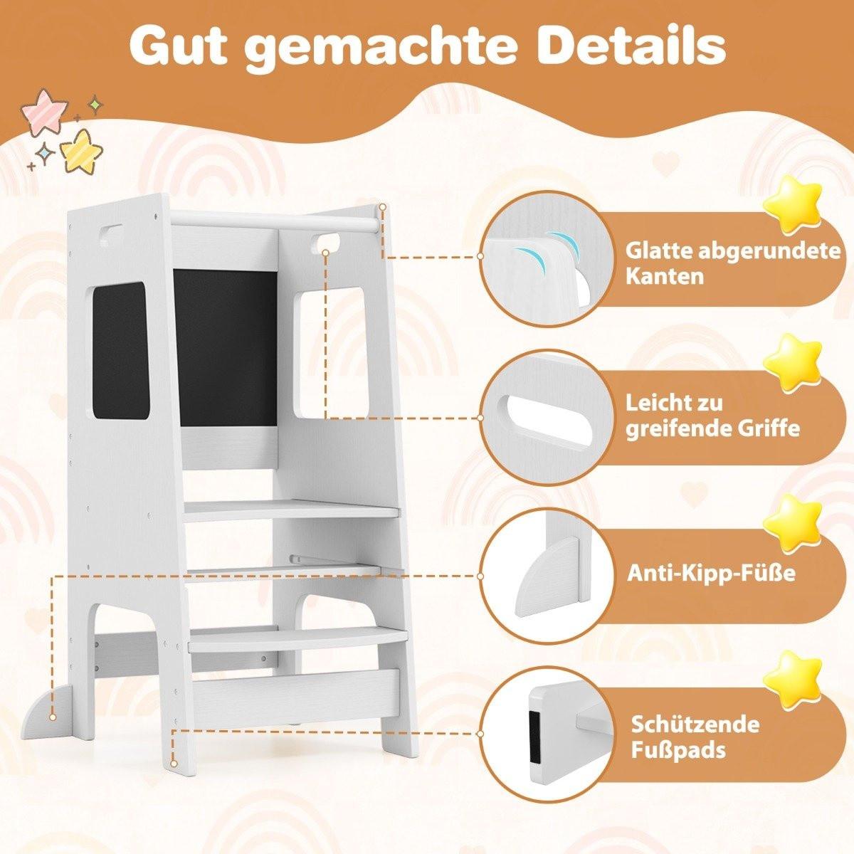 Northix 2 in 1 Küchenhelfer Lernturm mit 3 Verstellbarer Höhen & Kreidetafel Tritthocker Lernstuhl  