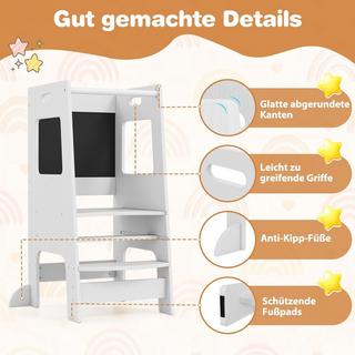 Northix 2 in 1 Küchenhelfer Lernturm mit 3 Verstellbarer Höhen & Kreidetafel Tritthocker Lernstuhl  