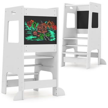 2 in 1 Küchenhelfer Lernturm mit 3 Verstellbarer Höhen & Kreidetafel Tritthocker Lernstuhl