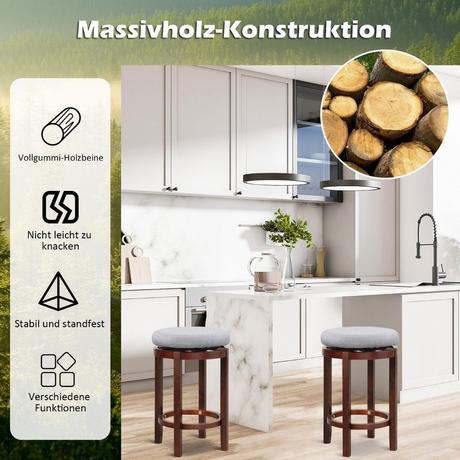 Northio Lot de 2 tabourets hauteur comptoir 66 cm tabourets de bar pivotants hauteur 42 x 42 x 66 cm gris et marron  