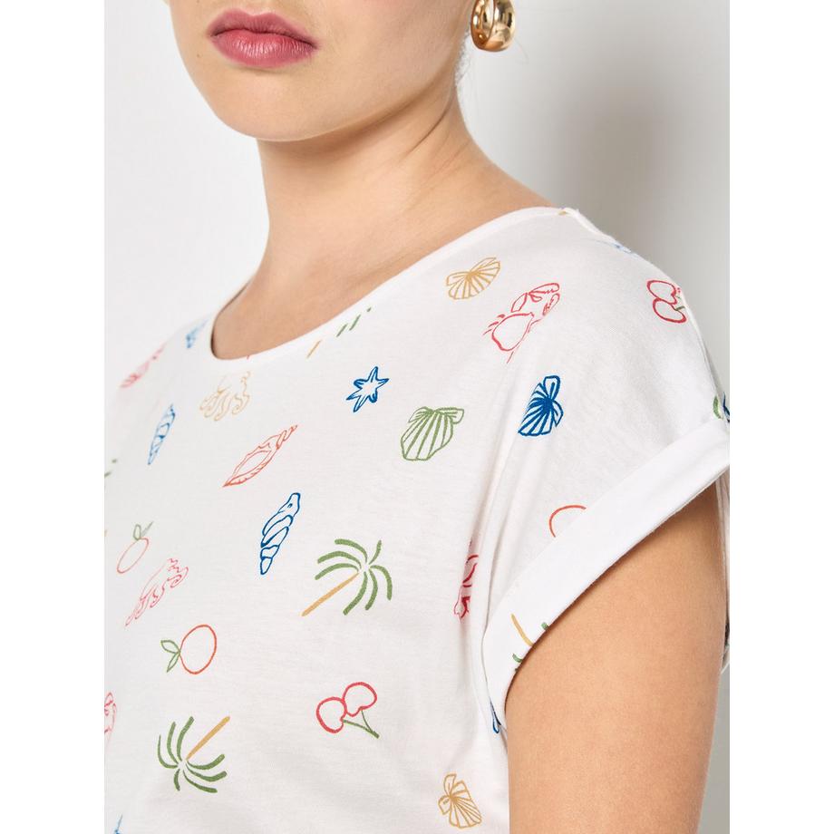 APRICOT T-shirt in jersey colorata con stampa tropicale  