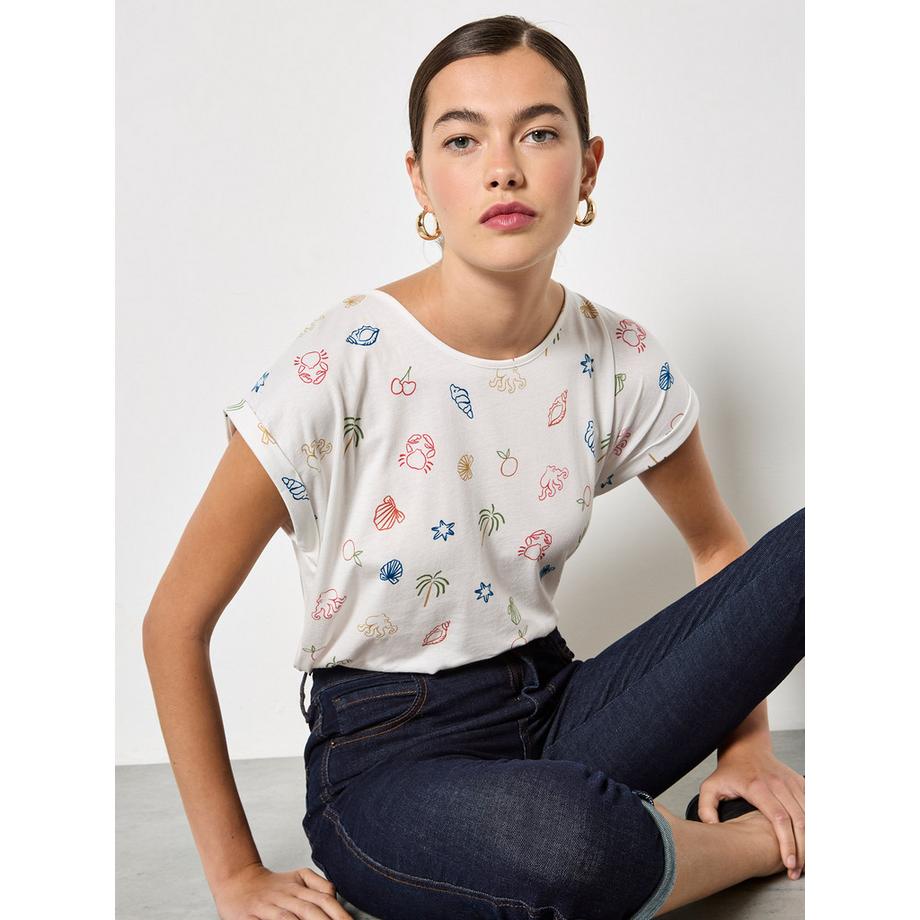 APRICOT T-shirt in jersey colorata con stampa tropicale  