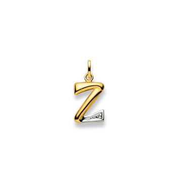 Pendentif lettre Z bicolore or jaune/blanc 750 diamant 0.01.00ct. 21x10mm