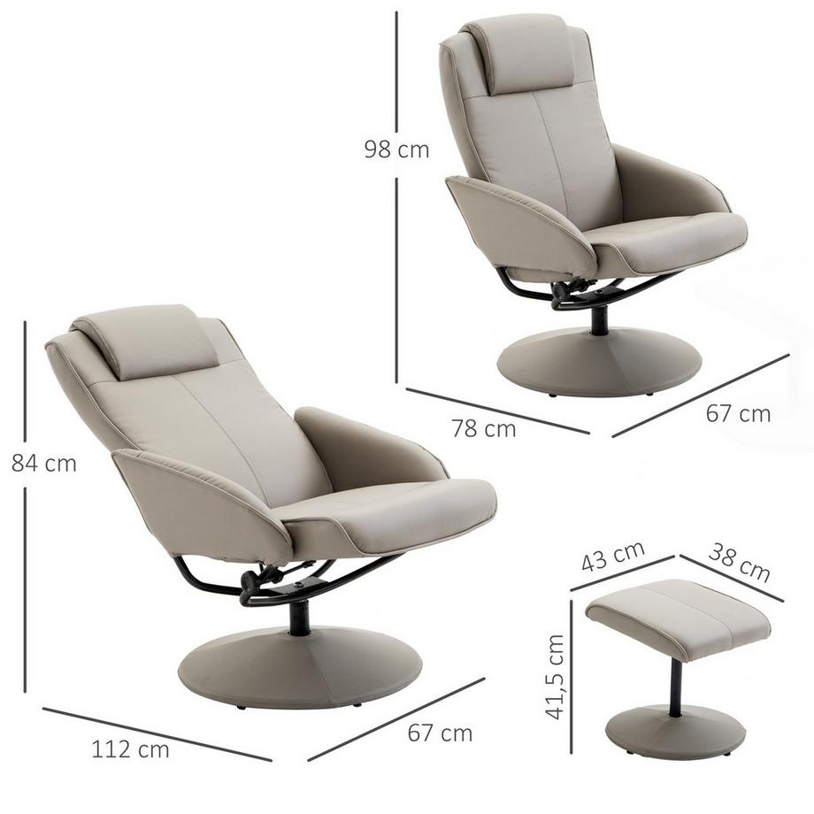 Northio Sedia Relax Sedia Tv Poltrona Girevole A 360° Con Poggiapiedi Grigio L78 × P71 × H101 Cm  