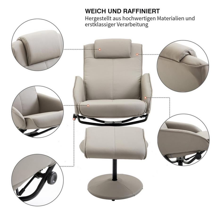 Northio Sedia Relax Sedia Tv Poltrona Girevole A 360° Con Poggiapiedi Grigio L78 × P71 × H101 Cm  