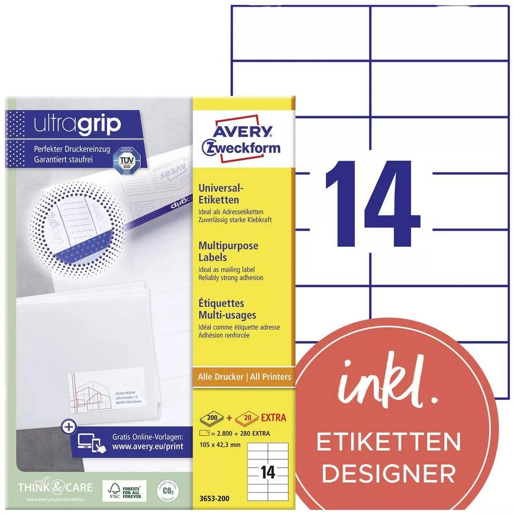Avery-Zweckform – AVERY ZWECKFORM Etiketten 105×42,3mm, 3080 Stk., One Size, Weiss