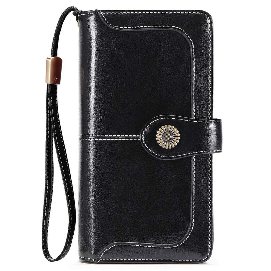 Only-bags.store Portefeuille En Cuir Grand Embrayage Protection RFID Bloquant le Porte-Monnaie Long de Grande Capacité avec 24 Emplacements pour Cartes  