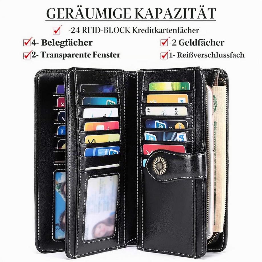 Only-bags.store Portefeuille En Cuir Grand Embrayage Protection RFID Bloquant le Porte-Monnaie Long de Grande Capacité avec 24 Emplacements pour Cartes  