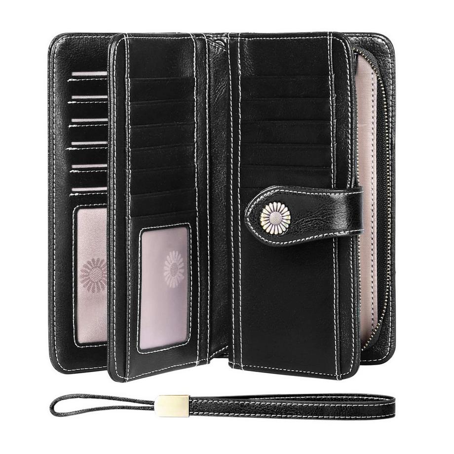 Portefeuille En Cuir Grand Embrayage Protection RFID Bloquant le Porte-Monnaie Long de Grande Capacité avec 24 Emplacements pour Cartes