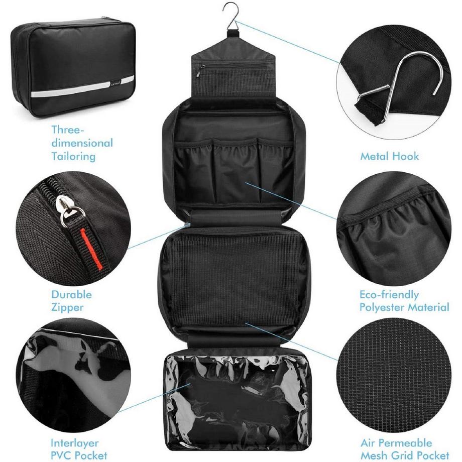 Only-bags.store Trousse de toilette à suspendre, trousse de toilette cosmétique, grande trousse de toilette avec crochets rotatifs à 360 Trousse de toilette à suspendre, trousse de toilette cosmétique, grande trousse de toilette avec crochets rotatifs à 360 