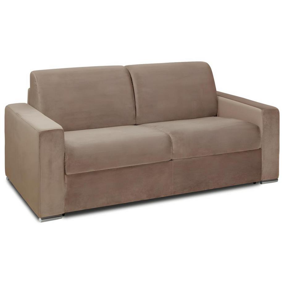 Vente-unique Schlafsofa mit Matratze 2-Sitzer Samt - Beige - Liegfläche mit Lattenrost: 120 cm - Matratzenhöhe: 14 cm mit Memory Schaum - CALITO  