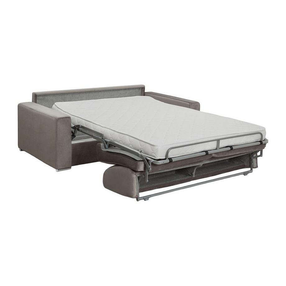 Vente-unique Schlafsofa mit Matratze 2-Sitzer Samt - Beige - Liegfläche mit Lattenrost: 120 cm - Matratzenhöhe: 14 cm mit Memory Schaum - CALITO  