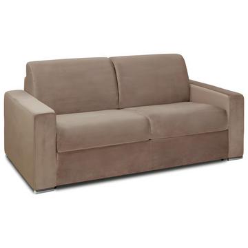 Schlafsofa mit Matratze 2-Sitzer Samt - Beige - Liegfläche mit Lattenrost: 120 cm - Matratzenhöhe: 14 cm mit Memory Schaum - CALITO
