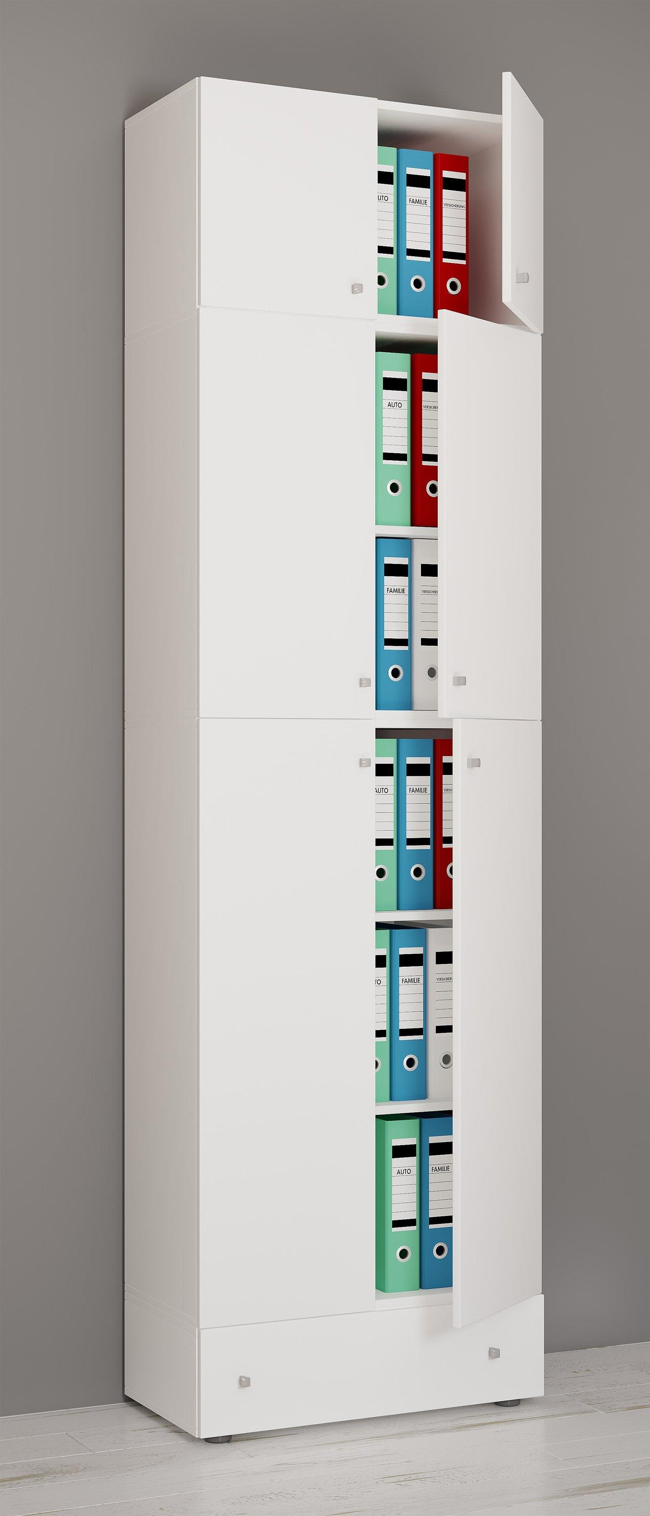 VCM XXXL Büroschrank mit 5 Fächern mit Aufsatz und Schublade | moderner Aktenschrank mit Drehtüren | Maße ca. H. 240 x B. 70 x T. 39 cm – Lona 5-Fach  