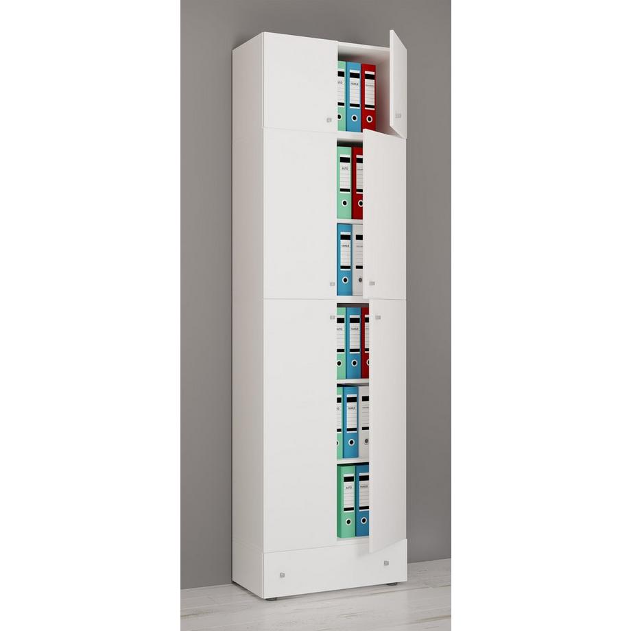 VCM XXXL Büroschrank mit 5 Fächern mit Aufsatz und Schublade | moderner Aktenschrank mit Drehtüren | Maße ca. H. 240 x B. 70 x T. 39 cm – Lona 5-Fach  